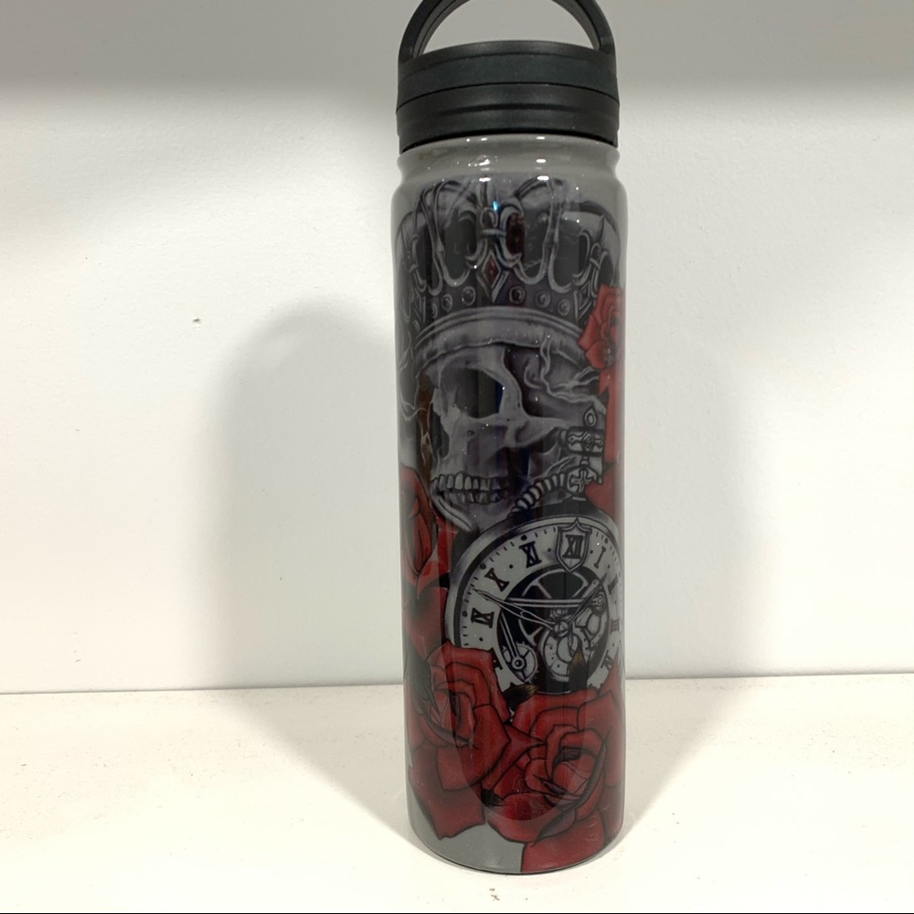 Gray Skull And Roses Tattoo Tumbler Stainless